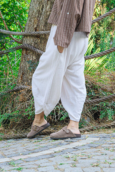 Oiki V Paçalı Baggy Pantolon – Bohem Rahat Kesim Pamuk Keten Karışımı
