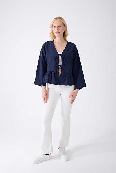 fumel Кімоно з зав'язкою спереду, синій з воланами