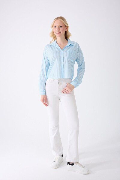 Fumel Cămașă scurtă cu dungi cu buzunar albastru