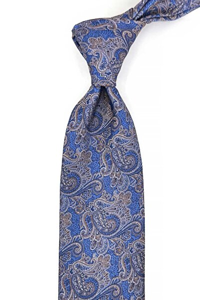 Kravatkolik Mavi Şal Desen Mendilli Klasik Kravat KK13125