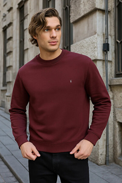 COMBİNE MİCHAİL Bordo Renk Basic Bisiklet Yaka Relaxed Regular Fit Erkek Sweatshirt