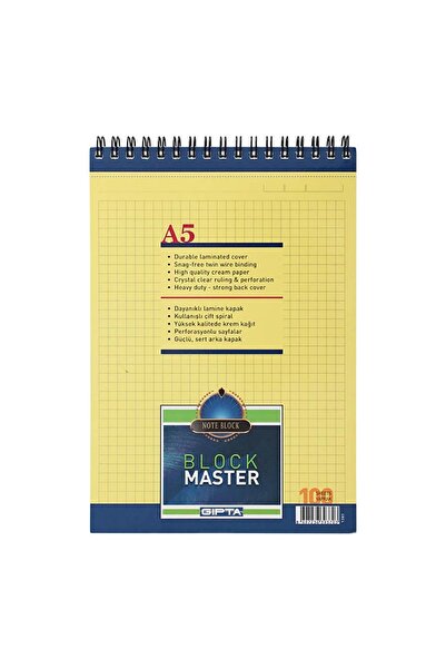 Gıpta Block Master A5 Bloknot Spiralli Karton Kapak 100yp Kareli