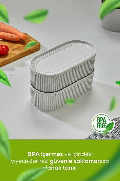 Vienev Set of 2 Gray Storage Containers - Elastic Band, Stackable, 1100 ml