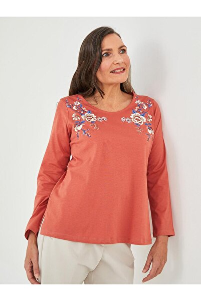 LC Waikiki Дамска памучна тениска с дълъг ръкав и флорален принт (S2)