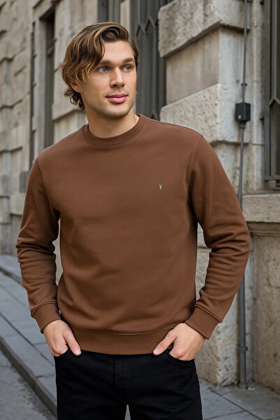 COMBİNE MİCHAİL Kahve Rengi Bisiklet Yaka Sweatshirt