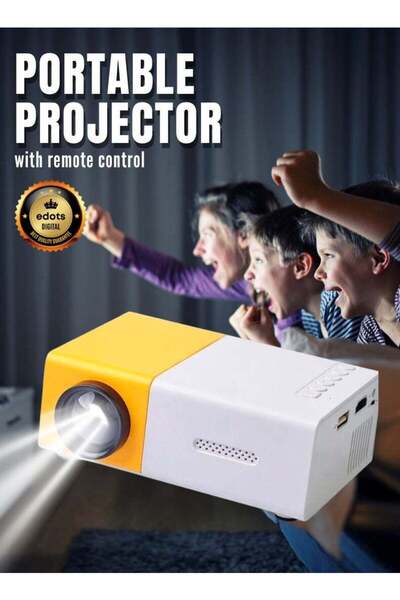 Honton Portable LED Projector | 400 Lumens, QVGA Resolution – Compact White/Yellow Design