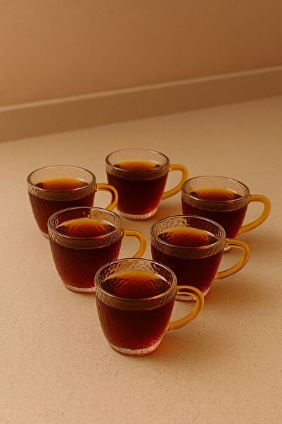 Porselen Diyarı Glass 6-Piece Embossed Patterned 110 ml Mug 6 cm