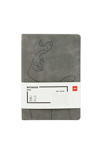Deli Faux Leather Portrait Patterned Gray A5 96 Yp. Lined Notebook N126L