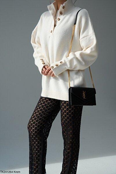 NATUFIAN STORE Women's Oversized Soft Knitwear Sweater with Buttoned Sleeves and Collar