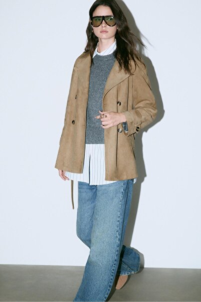 Stradivarius Normal suni süet trençkot