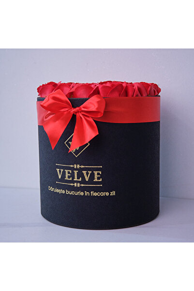 velve Ανθοσυνθεση "Radiance", σε στρογγυλό μαύρο κουτί, με 25 σαπουνένια τρια...