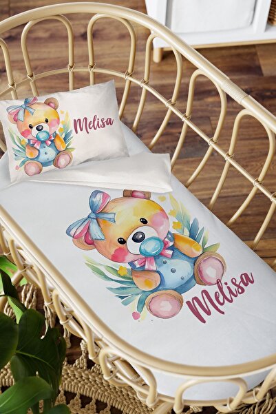 Homamia isme Özel Anne Yanı 60x100 Beşik Uyku Nevresim Takımı Emzikli Ayıcık