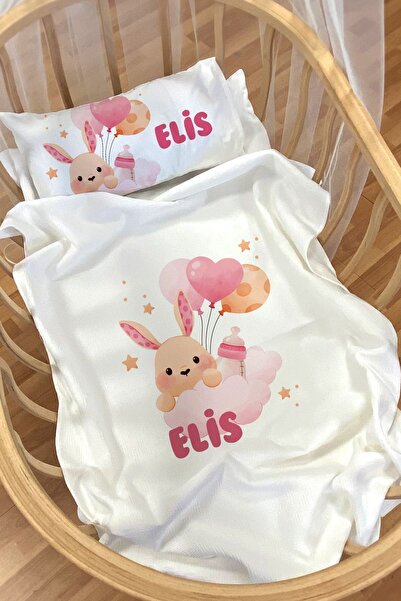 Homamia Isme Özel Pike Seti 70x120 Anne Yanı Ve Park Yatak Pembe Tavşan