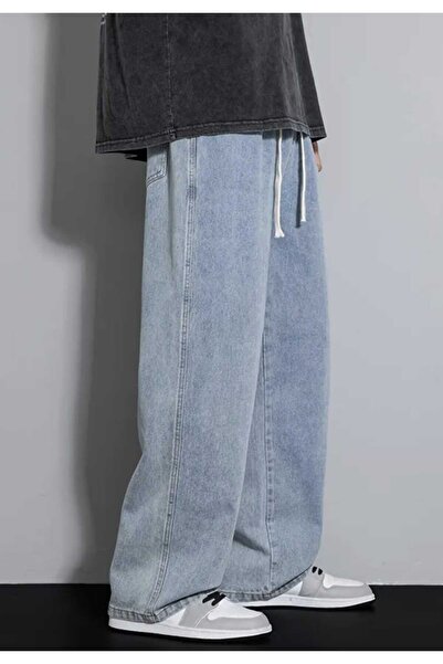 moda camiya Beli Lastikli Düz Paça Rahat Kesim Erkek Baggy Jean Pantolon