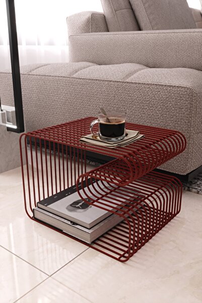 boz concept home Milano Tel Metal Tasarımlı Modern Paslanmaz Yan Sehpa, Dekoratif Metal Sehpa