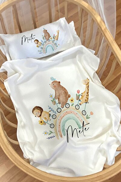 Homamia Isme Özel Pike Seti 70x120 Anne Yanı Ve Park Yatak Bisikletli Hayvanlar