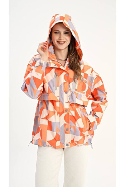 İLKCET MODA Γυναικείο αδιάβροχο με γεωμετρικό σχέδιο