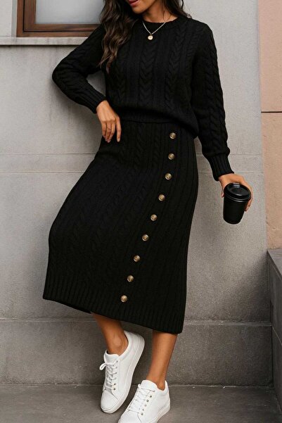 MAY MARA SET DE 2 PIECE TRICOTATĂ PENTRU FEMEI CU ÎMPLĂTITURĂ DE PĂR ȘI FUSTĂ