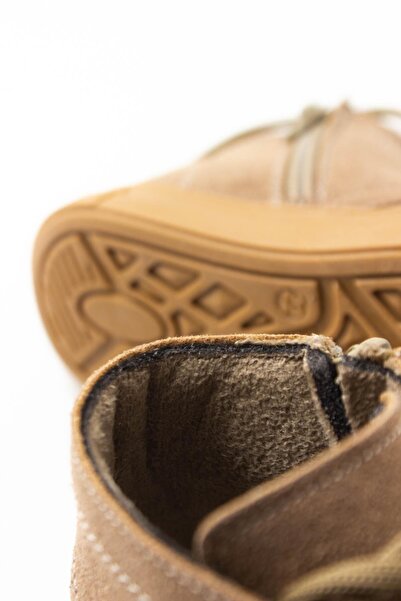 Genel Markalar Bağcıklı Fermuarlı Deri Bebek Bot Kum