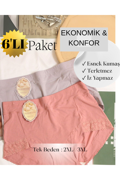 UN REAL 6'lı Büyük Beden Yüksek Bel İz Yapmayan Toparlayıcı Basic Kadın Külot Seti