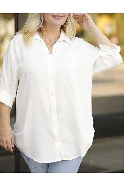 FOR ESRA BIG TREND Γυναικείο υφαντό πουκάμισο βισκόζης με μονόχρωμο μανίκι και διπλωμένο στο πλάι
