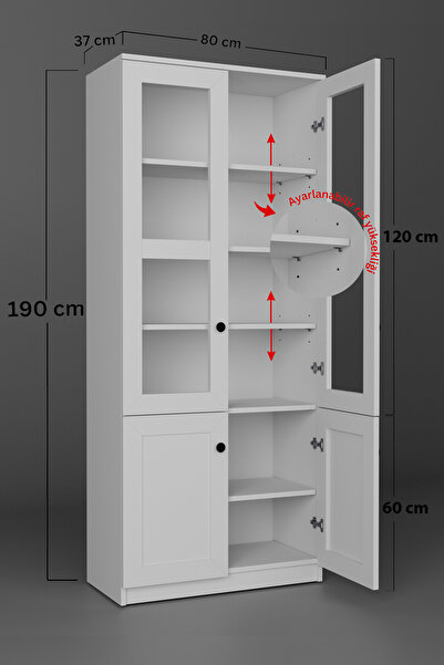 midoser Lisa 4 Kapaklı Beyaz Vitrin - Kitaplık ve Çok Amaçlı Dolap