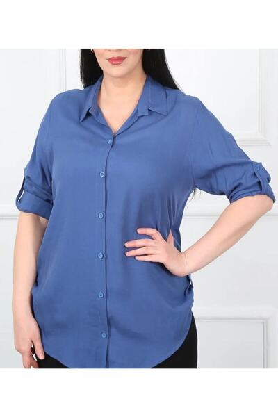 FOR ESRA BIG TREND Cămașă din viscoză țesătă cu mâneci și pliuri laterale pentru femei de mărime mare