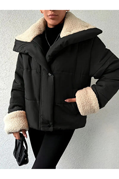 eybetsa kadın peluş detaylı şişme mont