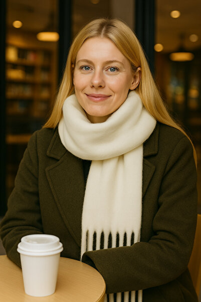 Bermody Εισαγόμενο Puffy Soft Textured Γυναικείο Φουλάρι Εκρού Σάλι ώμου 50 x 190 cm