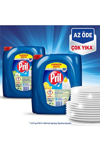 Pril Elde Bulaşık Deterjanı Üç Etkili Güç Limon 4kg - Yağ Çözücü ve Ferah Limon Kokusu