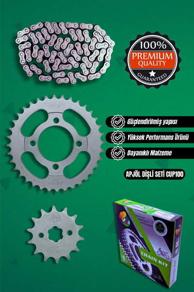 Genel Markalar A KALİTE Cup 100 Zincir + Ön Dişli + Arka Dişli Set