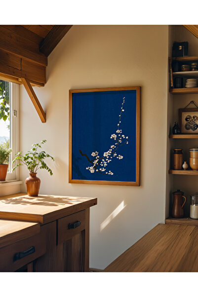 Push Studio Blossom on Blue - Doğal Ahşap Çerçeveli Tablo - İllüstrasyon Poster - Curated By Push