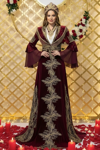 ZK ZÜMRÜT KAFTAN YENİ MODEL KADİFE GELİN BİNDALLISI BİNDALLI KAFTAN TAÇ-KEMER-KOLYE + TARLATAN HEDİYE