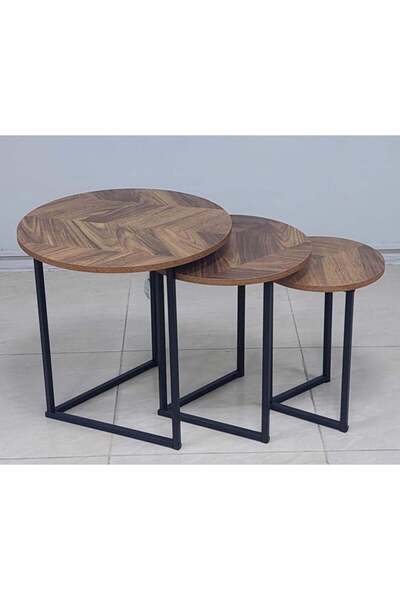 Türkiye 3 Piece Nesting Round Side Table Set, Simple Coffee Tables, Accent Tables with Wood Top