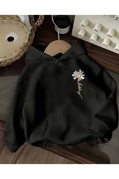 FUFLUNS Oversize Unisex Hooded Sweatshirt with Daisy Print