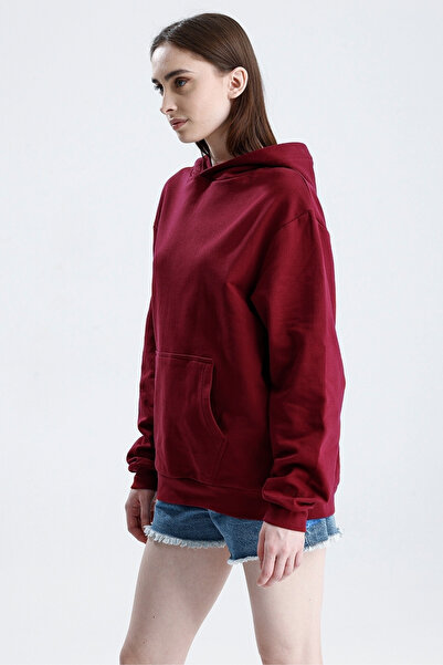 Sofist İstanbul Burgundy Relaxed Fit Unisex Hoodie 100% Cotton Hooded Kangaroo Pocket Solid Color Sweatshirt