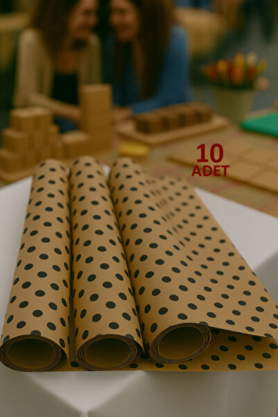OLİ Art Kraft Siyah Puantiye Ambalaj Kağıdı 10 Adet 70x100cm Hediye Paketleme...