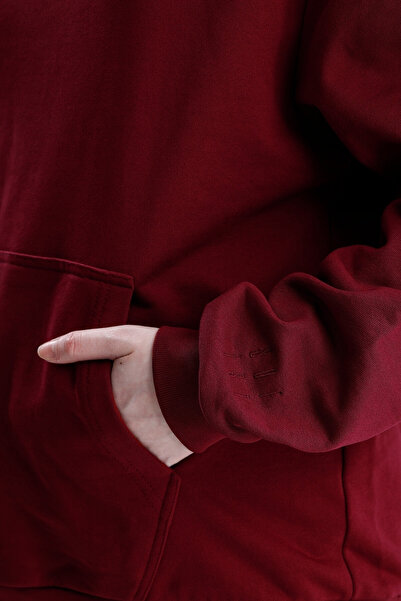 Sofist İstanbul Burgundy Relaxed Fit Unisex Hoodie 100% Cotton Hooded Kangaroo Pocket Solid Color Sweatshirt