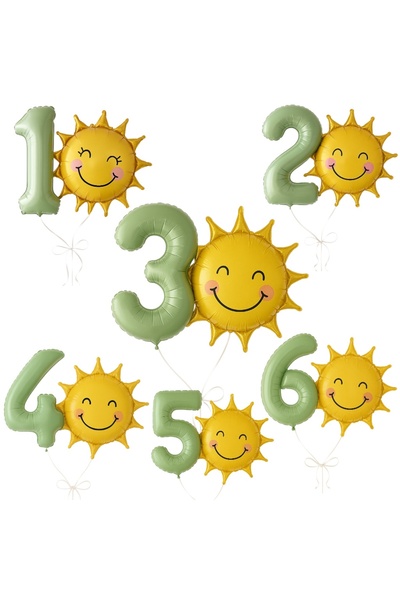 Partifabrik Sun Balloon Sage Green 1 Year Bunch 2 Pieces