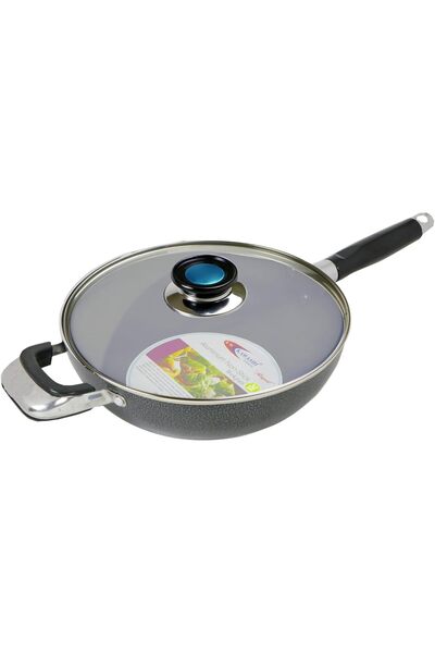 Kawashi مقلاة ووك غير لاصقة بغطاء زجاجي، مقاس 32 سم | مقلاة ووك كبيرة مقاومة ...