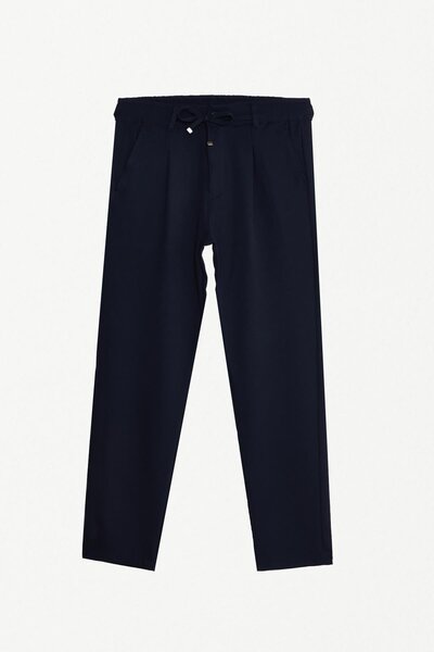 Tudors Men's Slim Fit Slim-Fit Elastic Lace-Up Detailed Navy Blue Trousers