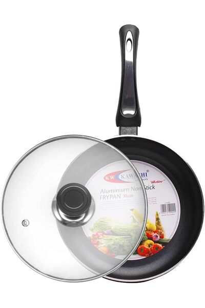 Kawashi مقلاة أوبرا 30 سم من الألومنيوم غير اللاصق مع غطاء زجاجي