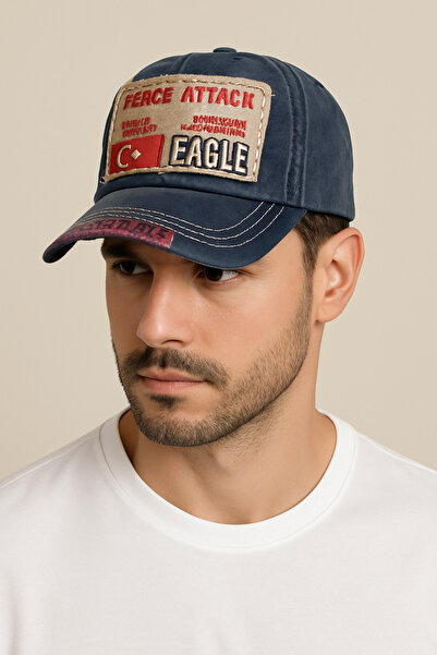 CosmoOutlet Синя Fierce Attack з вишивкою, зістарена, регульована, вінтажна бейсболка, унісекс капелюх