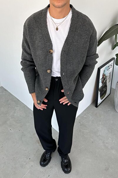 HAFKAGİYİM Cardigan antracit de bază, moale și relaxat