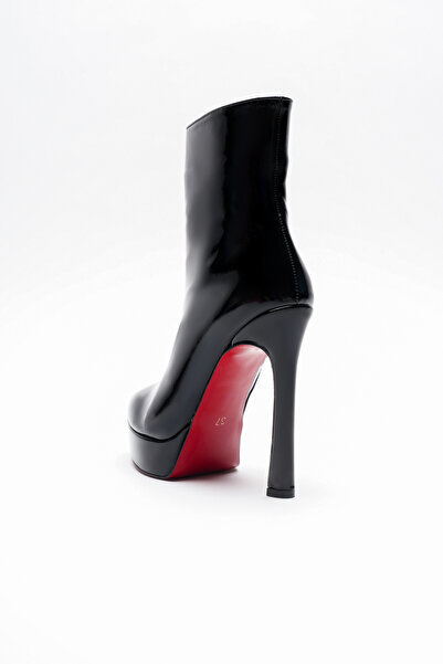 Ayakkabı Ateşi Kadın Fermuarlı Platform Topuklu Bot Pileras Siyah Rugan