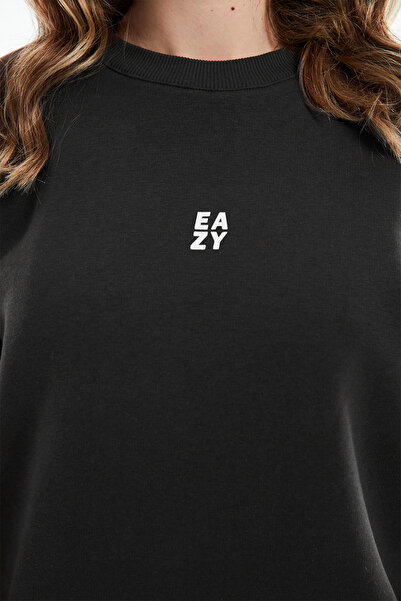 Eazy Co Eazy Basic Hanorac Oversize Unisex Füme cu Gât Rotund Groasă