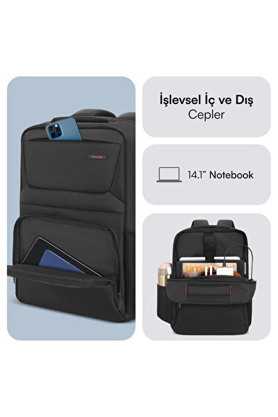 Mack حقيبة ظهر للأعمال X Notebook مقاس 14.1 بوصة من MCC-804 باللون الأسود