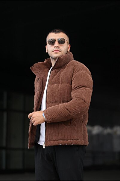 İBOSS MODA Ανδρικό πουπουλένιο παλτό New Season με βελούδινη επένδυση κοτλέ