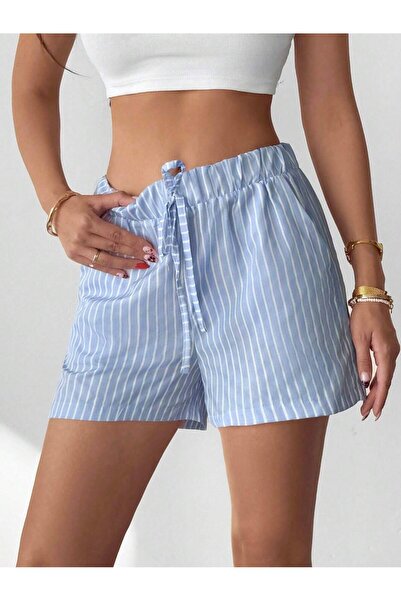 ZEYNEP RANA Women's Daily Blue and White Striped Mini Shorts