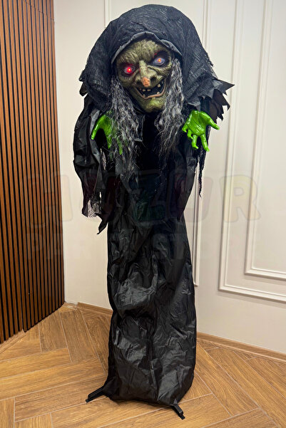 Huzur Party Store 180 Cm Konuşan Işıklı Dev Cadı Dekor Sese ve Harekete Duyarlı Halloween Partisi Cadılar Bayramı